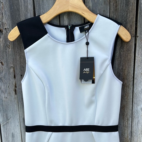 NWT ABS Allen Schwartz Vintage Y2K Sleeveless Sheath Scuba Dress Black Cream 10 - Picture 2 of 14